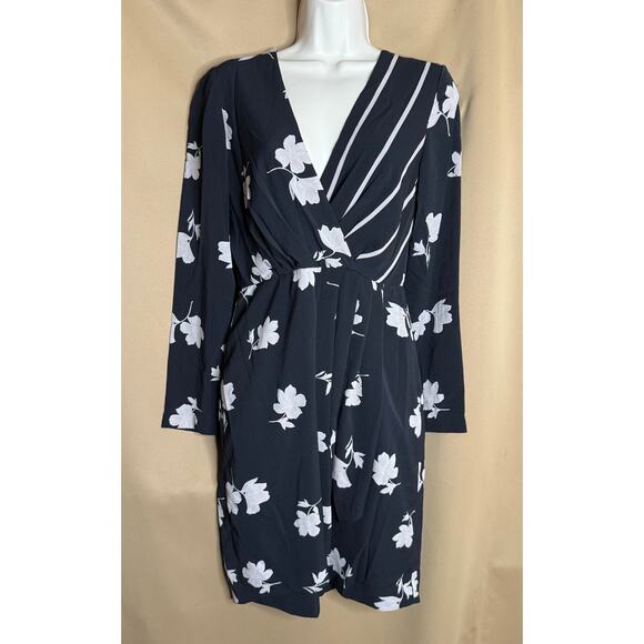 Slate & Willow Black Floral Combo Faux Wrap Dress 2 - Picture 6 of 10